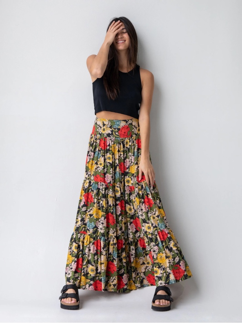 Natural Life Hanna Convertible Maxi Skirt - Black Red Poppy, Small